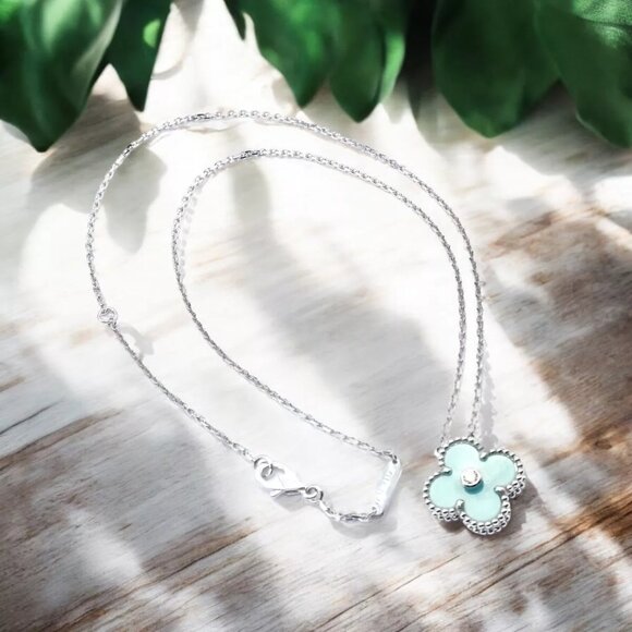 Van Cleef &Arpels Celadon Sèvres Porcelain Diamond 18k Vintage Alhambra Necklace - Picture 2 of 13